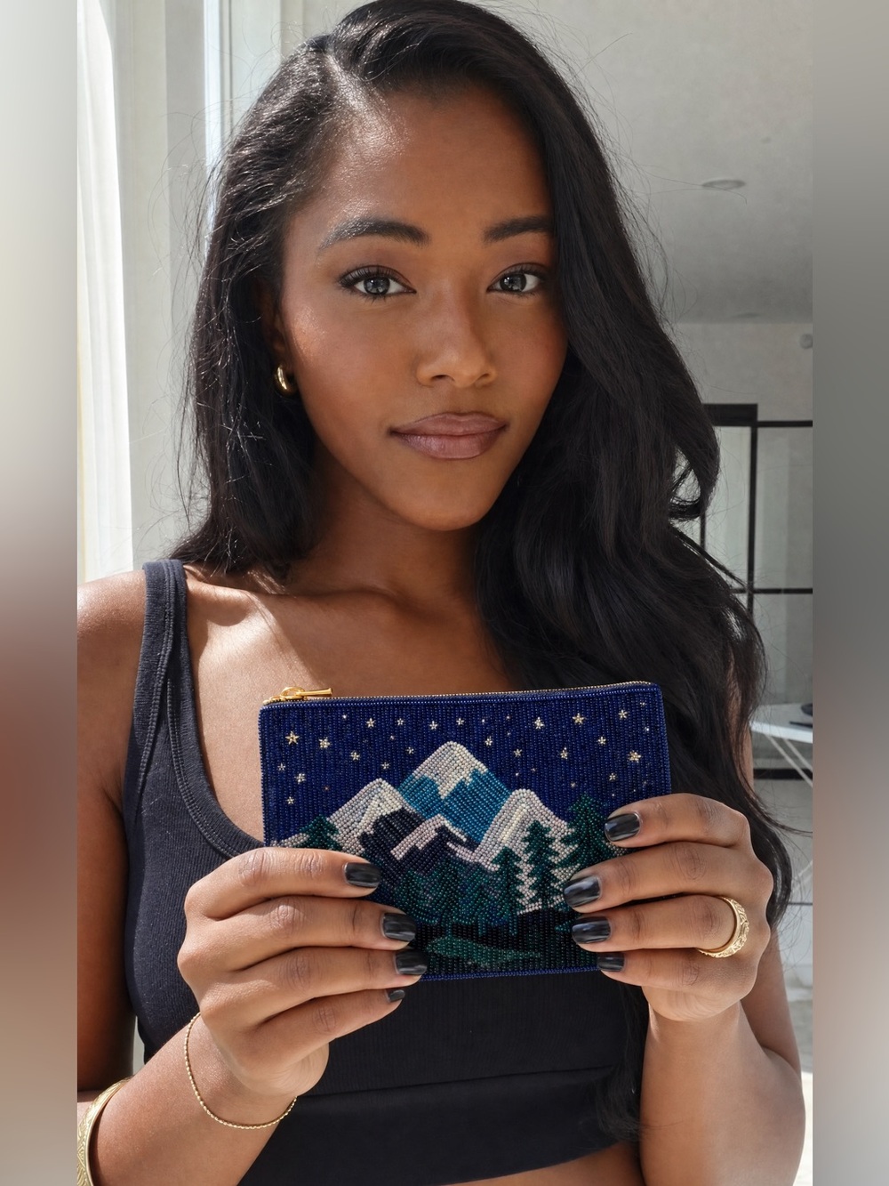 Starry Mountain Beaded Coin Purse | Handmade Zipper Pouch | Cozy Nature Clutch